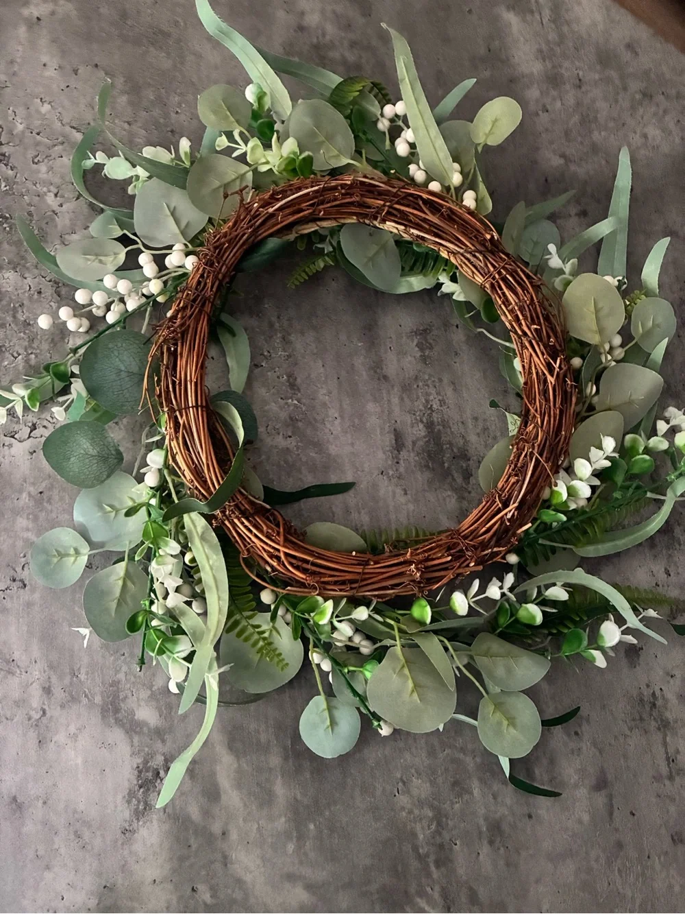 Faux Green Eucalyptus & White Berry Decorative Wreath